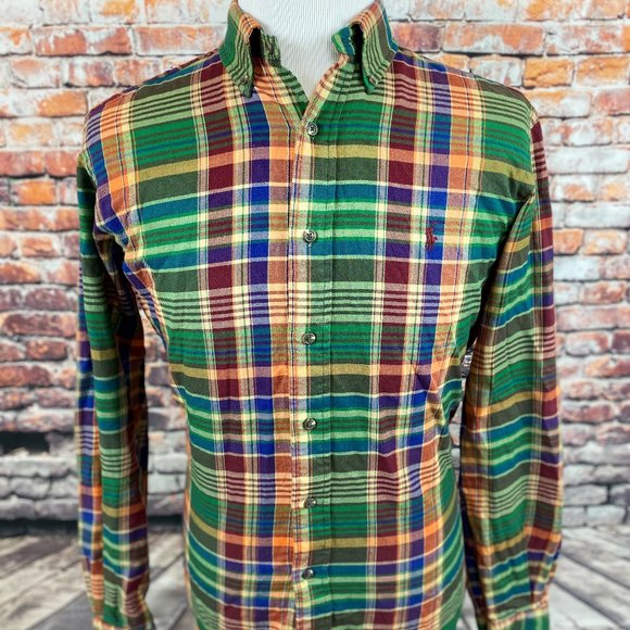 Ralph Lauren Classic Fit Green Orange Plaid Shirt - Picture 4 of 5